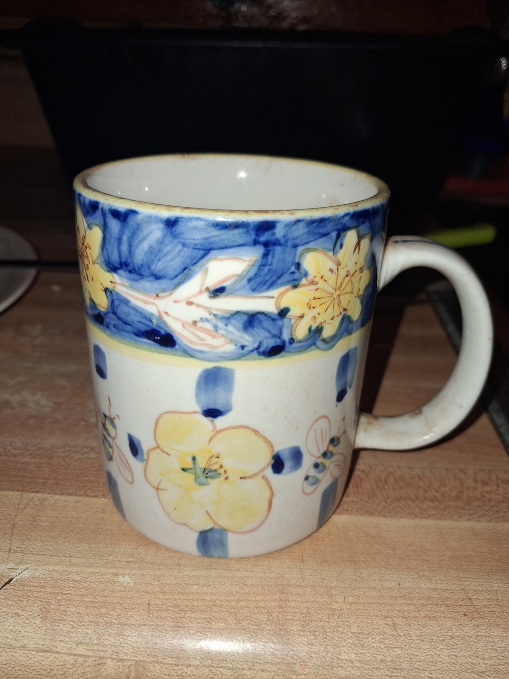 Ceramic Floral Coffee Mug - Yellow & Blue